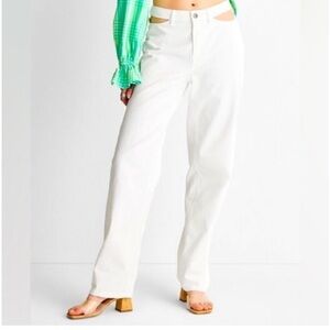 Women's Cut Out Waist Straight Leg Jeans Future Collective -Alani Noelle White